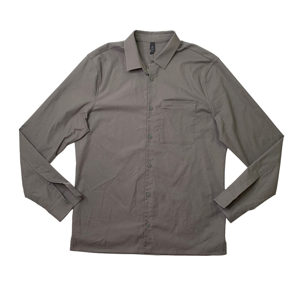 Lululemon Shirt Mens L Large Gray Long Sleeve Pointed Collar Lightweight Pocket